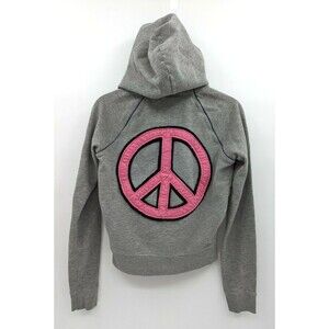 Victoria's Secret PINK Hoodie S Gray PEACE SIGN Logo Sweatshirt-READ